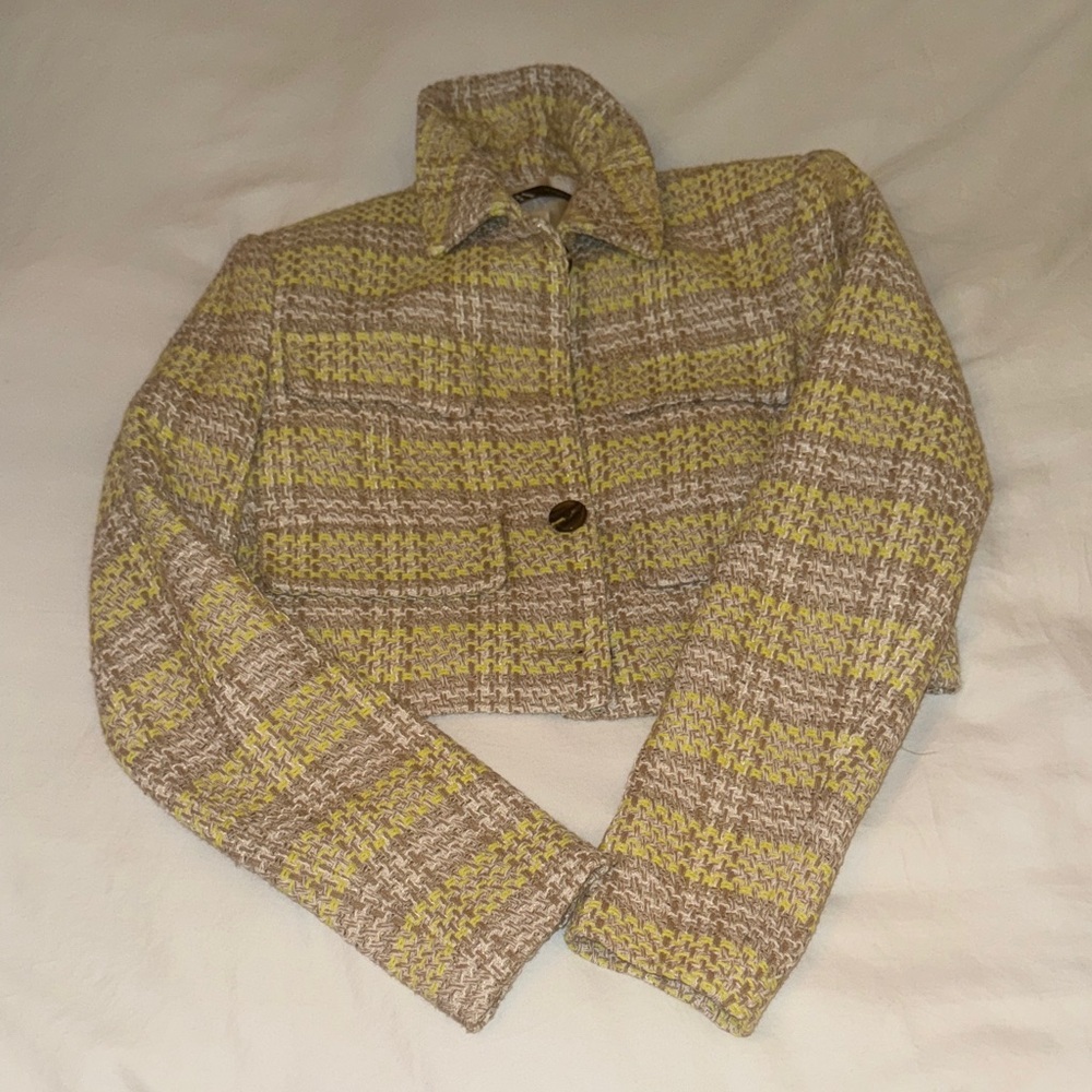 Zara Yellow and Brown Plaid Blazer